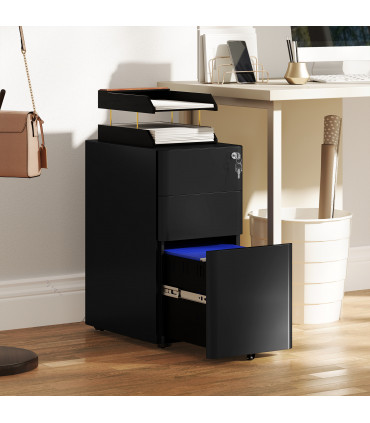 Vinsetto Steel Filing Cabinet with Lock and Wheels for Home Office, Black
