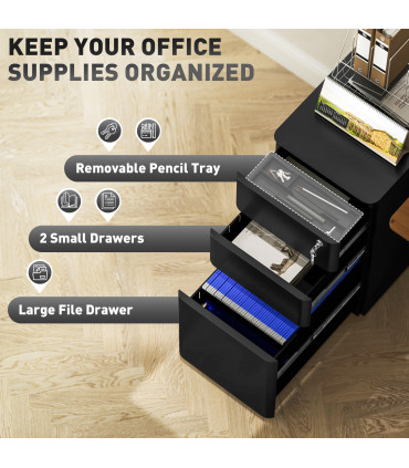Vinsetto Steel Filing Cabinet with Lock and Wheels for Home Office, Black