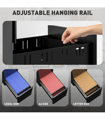 Vinsetto Steel Filing Cabinet with Lock and Wheels for Home Office, Black