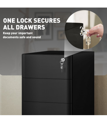 Vinsetto Steel Filing Cabinet with Lock and Wheels for Home Office, Black