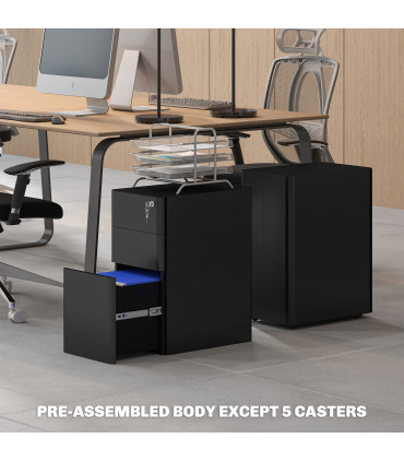 Vinsetto Steel Filing Cabinet with Lock and Wheels for Home Office, Black