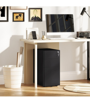 Vinsetto Steel Filing Cabinet with Lock and Wheels for Home Office, Black