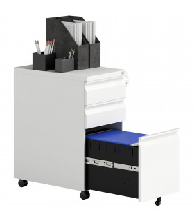 Vinsetto Steel File Cabinet with Lock and Wheels for Home Office, White