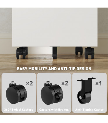 Vinsetto Steel File Cabinet with Lock and Wheels for Home Office, White