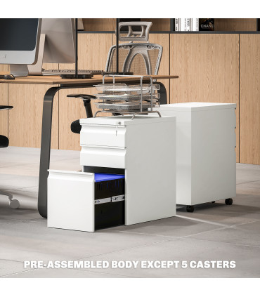 Vinsetto Steel File Cabinet with Lock and Wheels for Home Office, White