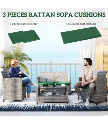 Outsunny 3PCs Rattan Garden Seat Cushions Pads for Patio Furniture Green