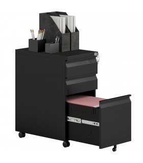 Vinsetto Steel File Cabinet with Lock and Wheels for Home Office, Black