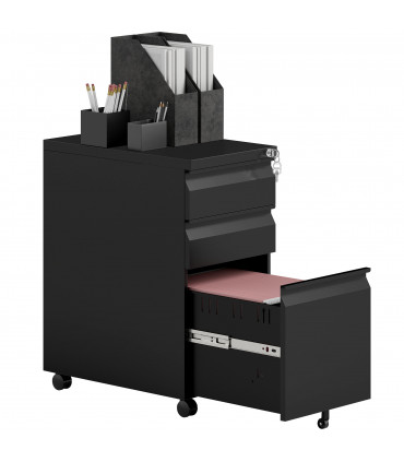 Vinsetto Steel File Cabinet with Lock and Wheels for Home Office, Black
