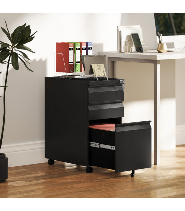 Vinsetto Steel File Cabinet with Lock and Wheels for Home Office, Black