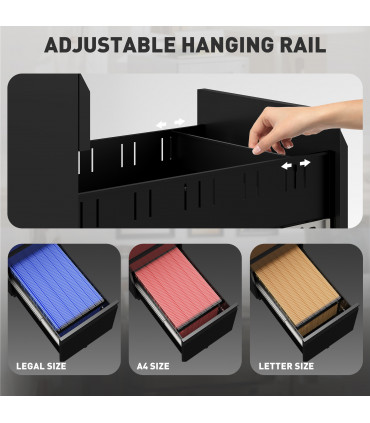 Vinsetto Steel File Cabinet with Lock and Wheels for Home Office, Black