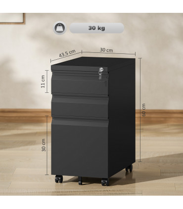 Vinsetto Steel File Cabinet with Lock and Wheels for Home Office, Black