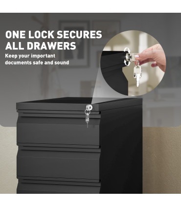 Vinsetto Steel File Cabinet with Lock and Wheels for Home Office, Black