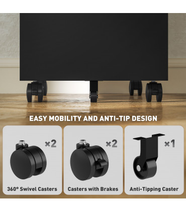 Vinsetto Steel File Cabinet with Lock and Wheels for Home Office, Black