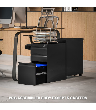 Vinsetto Steel File Cabinet with Lock and Wheels for Home Office, Black