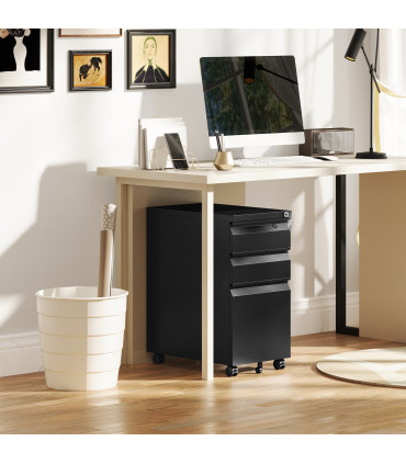 Vinsetto Steel File Cabinet with Lock and Wheels for Home Office, Black