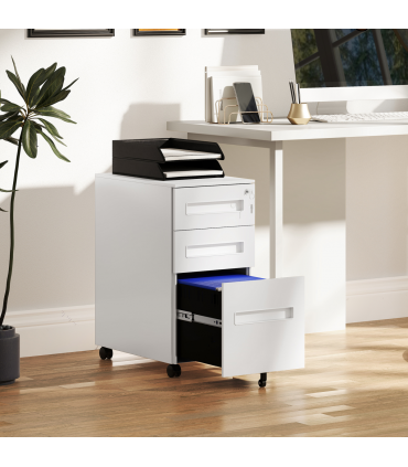 Vinsetto Lockable Mobile Filing Cabinet w/ 3 Drawers 30 x 43.5 x 60 cm White
