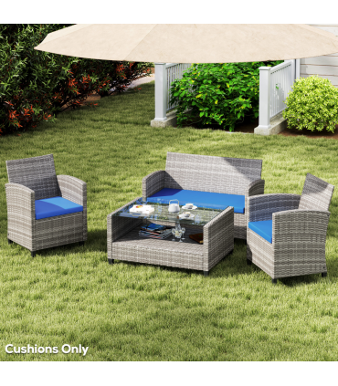 Outsunny 3PCs Rattan Garden Seat Cushions Pads for Patio Furniture Sky Blue