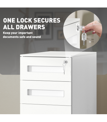 Vinsetto Lockable Mobile Filing Cabinet w/ 3 Drawers 30 x 43.5 x 60 cm White