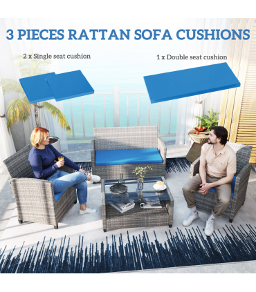 Outsunny 3PCs Rattan Garden Seat Cushions Pads for Patio Furniture Sky Blue