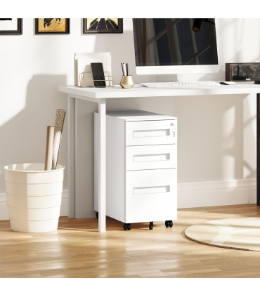 Vinsetto Lockable Mobile Filing Cabinet w/ 3 Drawers 30 x 43.5 x 60 cm White