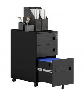 Vinsetto Lockable Mobile Filing Cabinet w/ 3 Drawers 30 x 43.5 x 60 cm Black