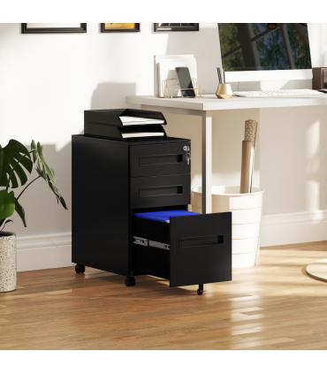 Vinsetto Lockable Mobile Filing Cabinet w/ 3 Drawers 30 x 43.5 x 60 cm Black