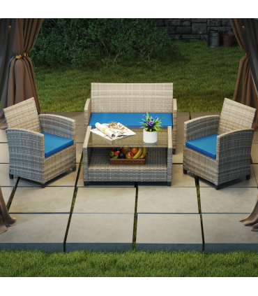 Outsunny 3PCs Rattan Garden Seat Cushions Pads for Patio Furniture Sky Blue