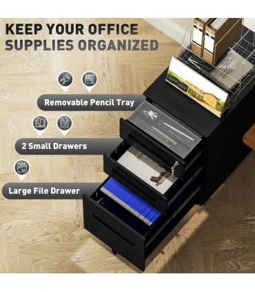 Vinsetto Lockable Mobile Filing Cabinet w/ 3 Drawers 30 x 43.5 x 60 cm Black