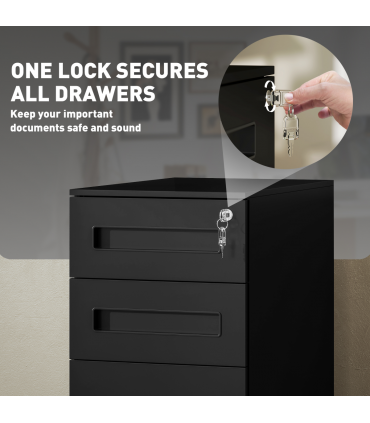 Vinsetto Lockable Mobile Filing Cabinet w/ 3 Drawers 30 x 43.5 x 60 cm Black