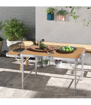 Outsunny 3ft Aluminium Picnic Table w/Side Desktop Outdoor BBQ Party Portable