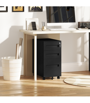 Vinsetto Lockable Mobile Filing Cabinet w/ 3 Drawers 30 x 43.5 x 60 cm Black