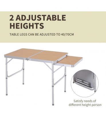 Outsunny 3ft Aluminium Picnic Table w/Side Desktop Outdoor BBQ Party Portable