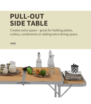 Outsunny 3ft Aluminium Picnic Table w/Side Desktop Outdoor BBQ Party Portable