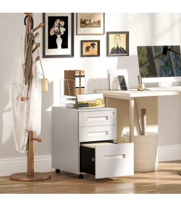 Vinsetto Lockable Mobile Filing Cabinet w/ 3 Drawers 39 x 48 x 60 cm White