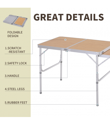 Outsunny 3ft Aluminium Picnic Table w/Side Desktop Outdoor BBQ Party Portable