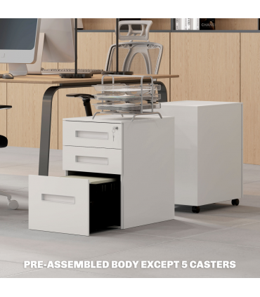 Vinsetto Lockable Mobile Filing Cabinet w/ 3 Drawers 39 x 48 x 60 cm White