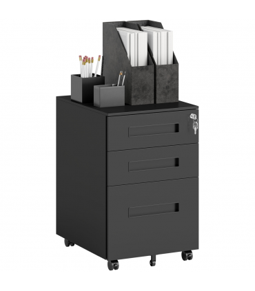 Vinsetto Lockable Mobile Filing Cabinet w/ 3 Drawers 39 x 48 x 60 cm Black