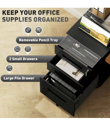 Vinsetto Lockable Mobile Filing Cabinet w/ 3 Drawers 39 x 48 x 60 cm Black