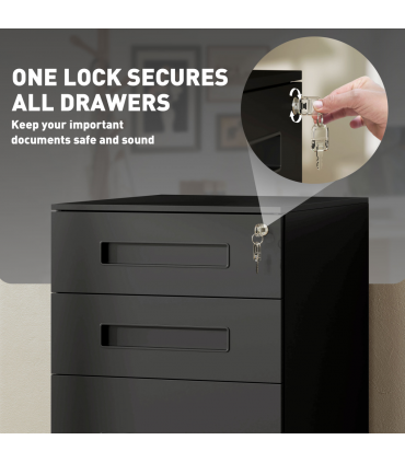 Vinsetto Lockable Mobile Filing Cabinet w/ 3 Drawers 39 x 48 x 60 cm Black