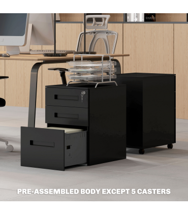 Vinsetto Lockable Mobile Filing Cabinet w/ 3 Drawers 39 x 48 x 60 cm Black