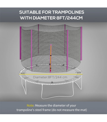 SPORTNOW 8ft Trampoline Net Replacement Safety Net with Zipped Door, Pink