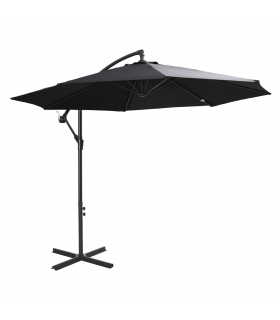 Outsunny 3m Garden Banana Parasol Cantilever Umbrella withCrank& Base, Black
