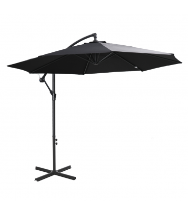 Outsunny 3m Garden Banana Parasol Cantilever Umbrella withCrank& Base, Black