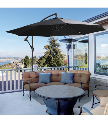 Outsunny 3m Garden Banana Parasol Cantilever Umbrella withCrank& Base, Black