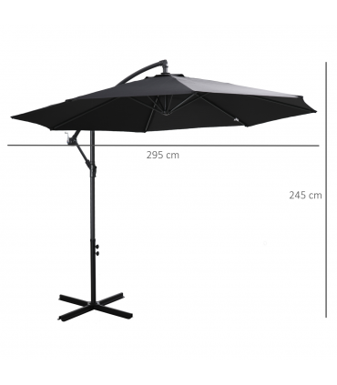 Outsunny 3m Garden Banana Parasol Cantilever Umbrella withCrank& Base, Black