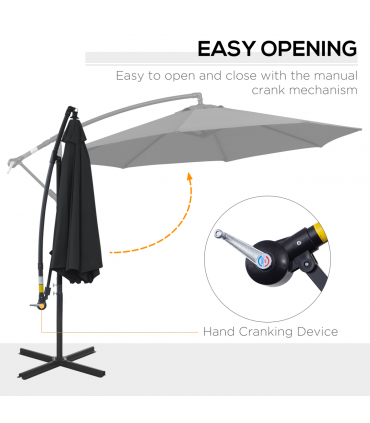 Outsunny 3m Garden Banana Parasol Cantilever Umbrella withCrank& Base, Black