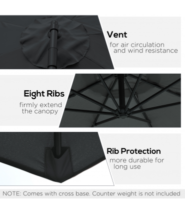 Outsunny 3m Garden Banana Parasol Cantilever Umbrella withCrank& Base, Black