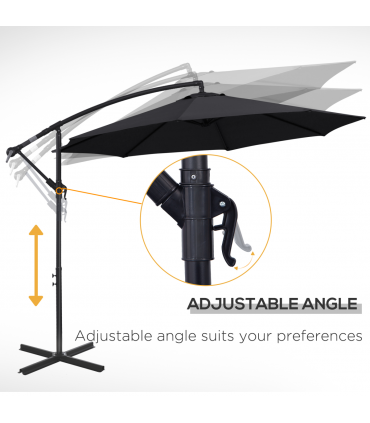 Outsunny 3m Garden Banana Parasol Cantilever Umbrella withCrank& Base, Black