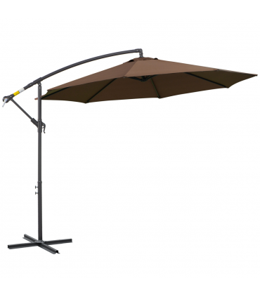 Outsunny 3m Garden Banana Parasol Cantilever Umbrella withCrank& Base, Brown