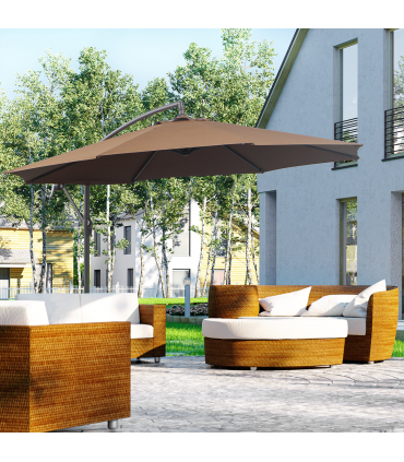 Outsunny 3m Garden Banana Parasol Cantilever Umbrella withCrank& Base, Brown